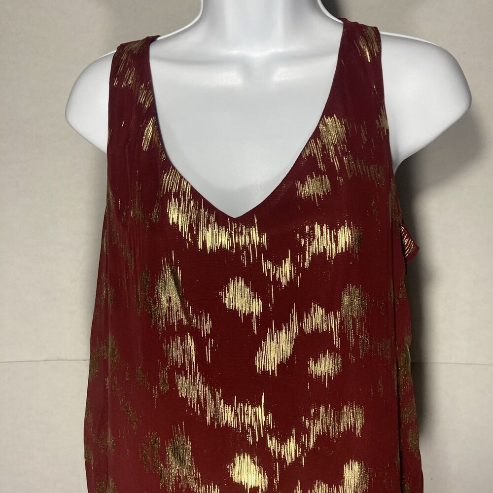 COVINGTON maroon gold v-neck sleeveless semi sheer overlay top M - Picture 2 of 7